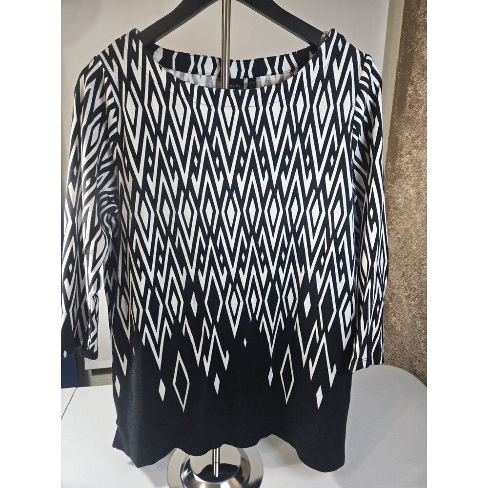 Rafaella Womens XL Knit Tunic Black & White Geometric 3/4 Sleeves